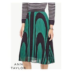 Ann Taylor Pleated Knee Length Blue Green High Waisted Skirt